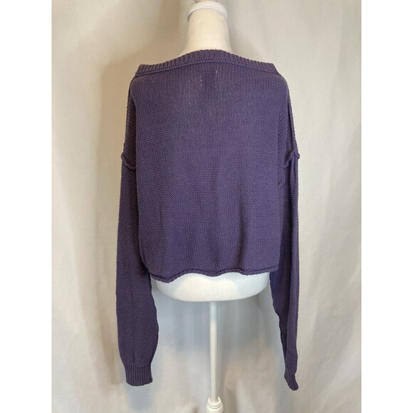We The Free People Sweater M Purple Cropped Oversized Boho Slouchy Pastel Cotton - Picture 3 of 8